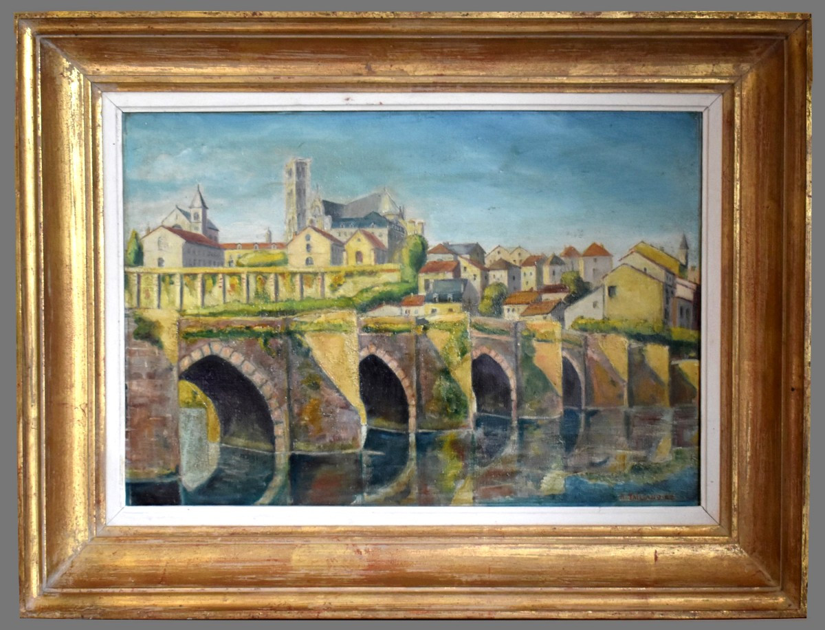 R. Taillandier XIX - XX , Landscape Pont Saint Etienne In Limoges, Oil On Canvas Gilt Frame.