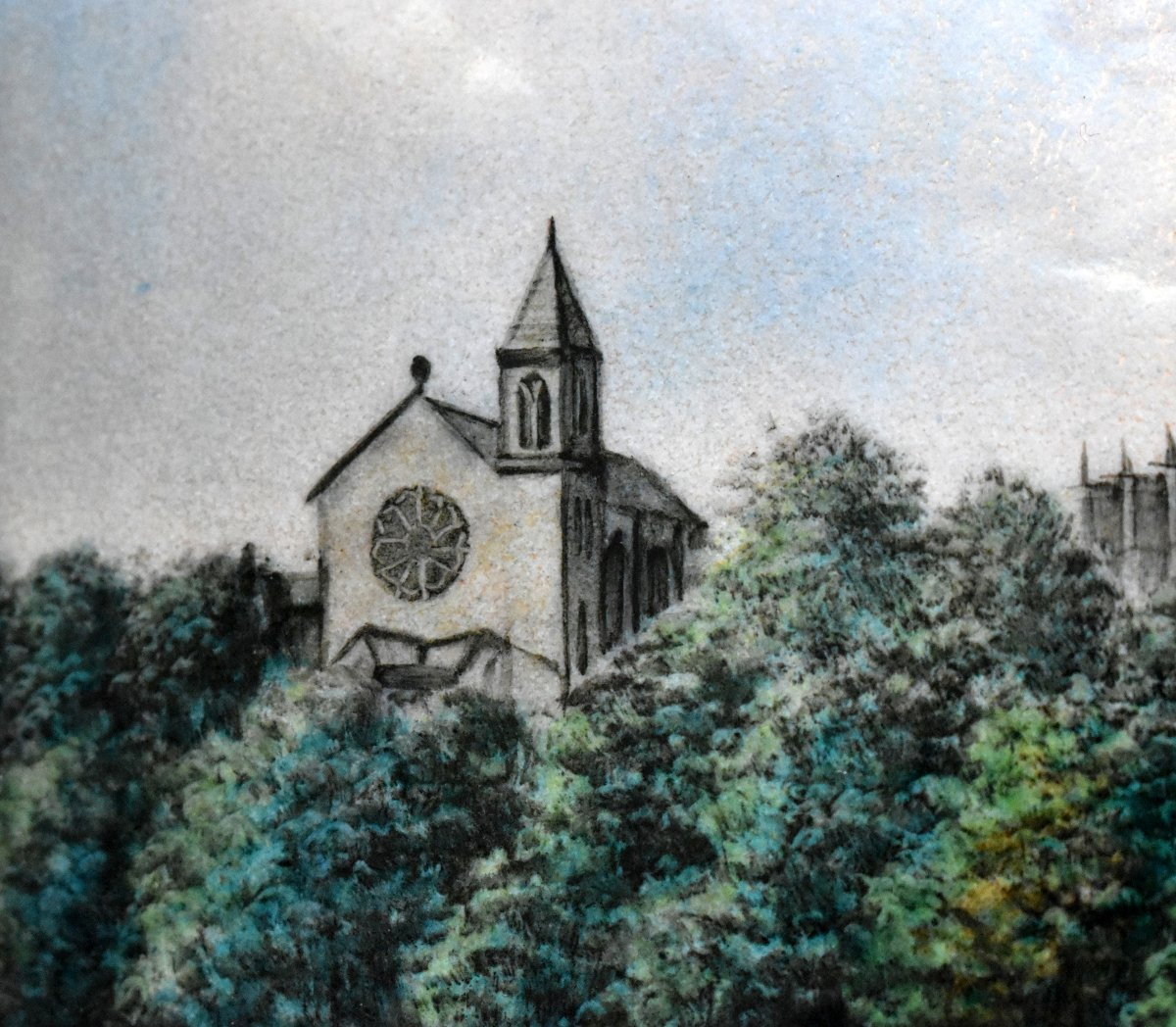 Pont Saint Etienne,  Quartier l' Abbessaille à  Limoges, émail Sur plaque Cuivre,  André Bureau-photo-1