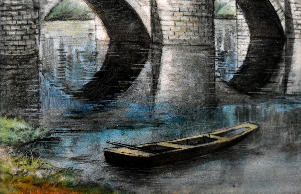 Pont Saint Etienne,  Quartier l' Abbessaille à  Limoges, émail Sur plaque Cuivre,  André Bureau-photo-3