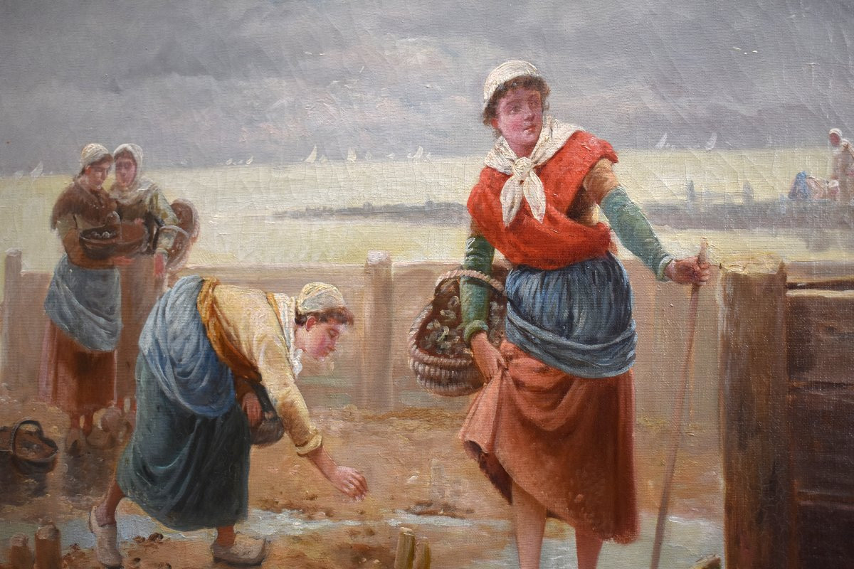 Teresa Durazzo Doria (1805-1895) 19th Century Pair Of Paintings Lively Scenes, Fishing At Low Tide. -photo-1