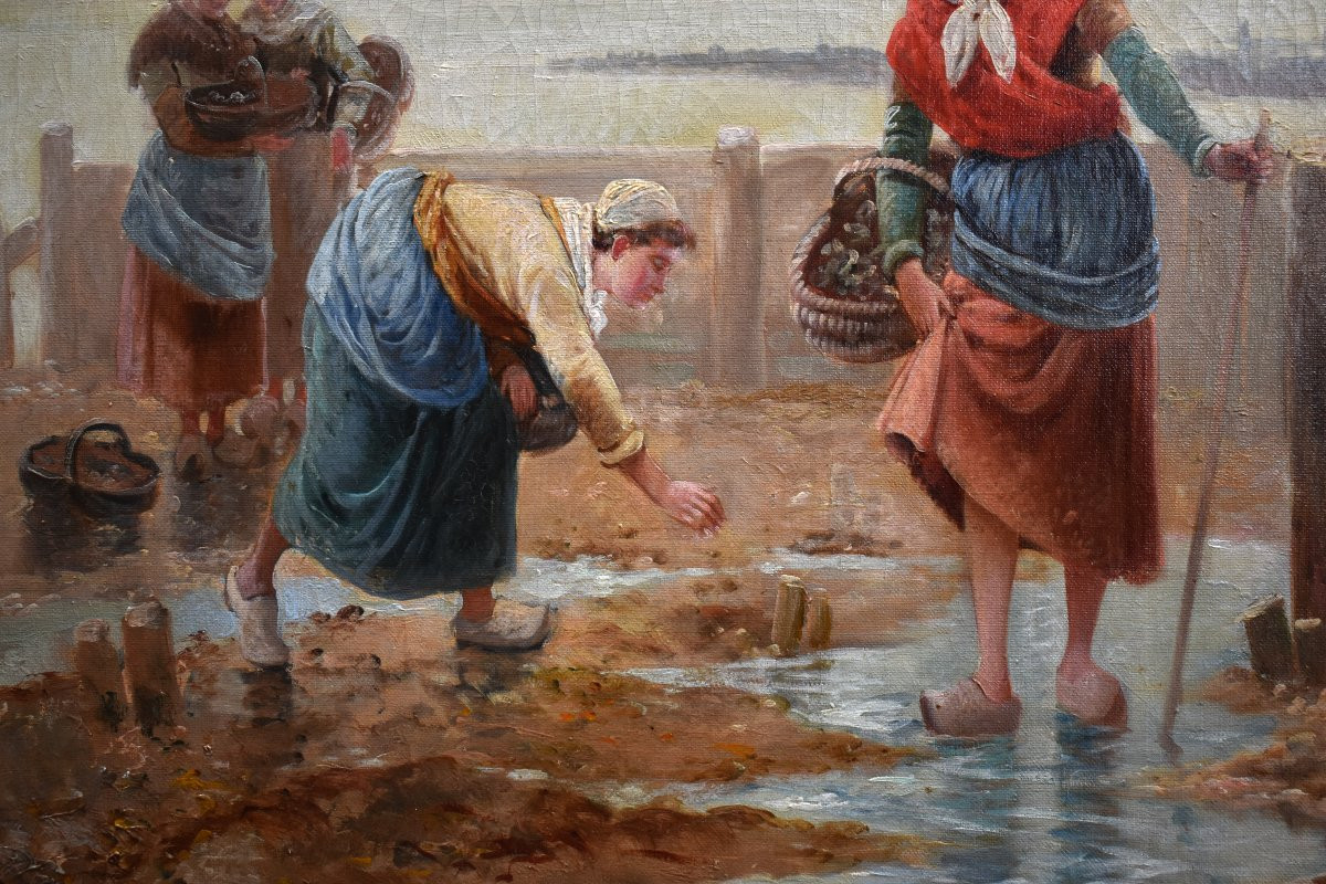 Teresa Durazzo Doria (1805-1895) 19th Century Pair Of Paintings Lively Scenes, Fishing At Low Tide. -photo-2