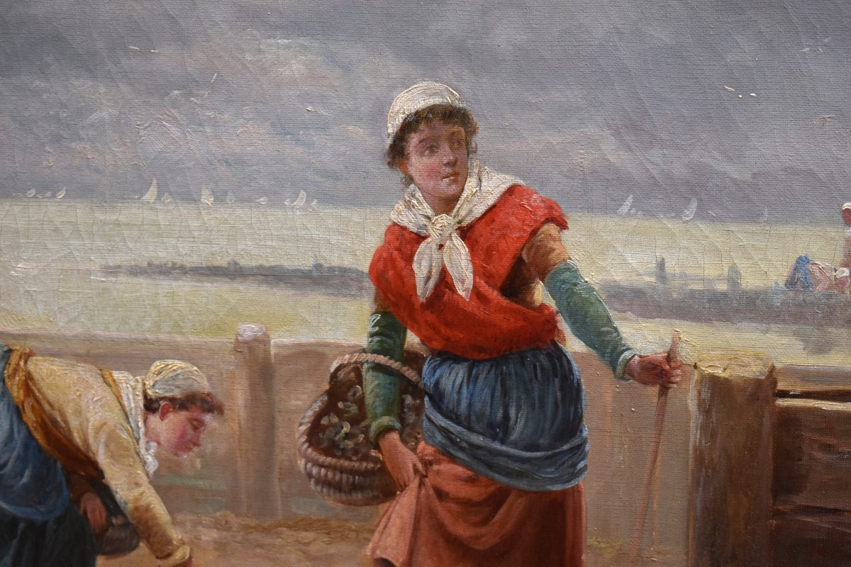 Teresa Durazzo Doria (1805-1895) 19th Century Pair Of Paintings Lively Scenes, Fishing At Low Tide. -photo-3