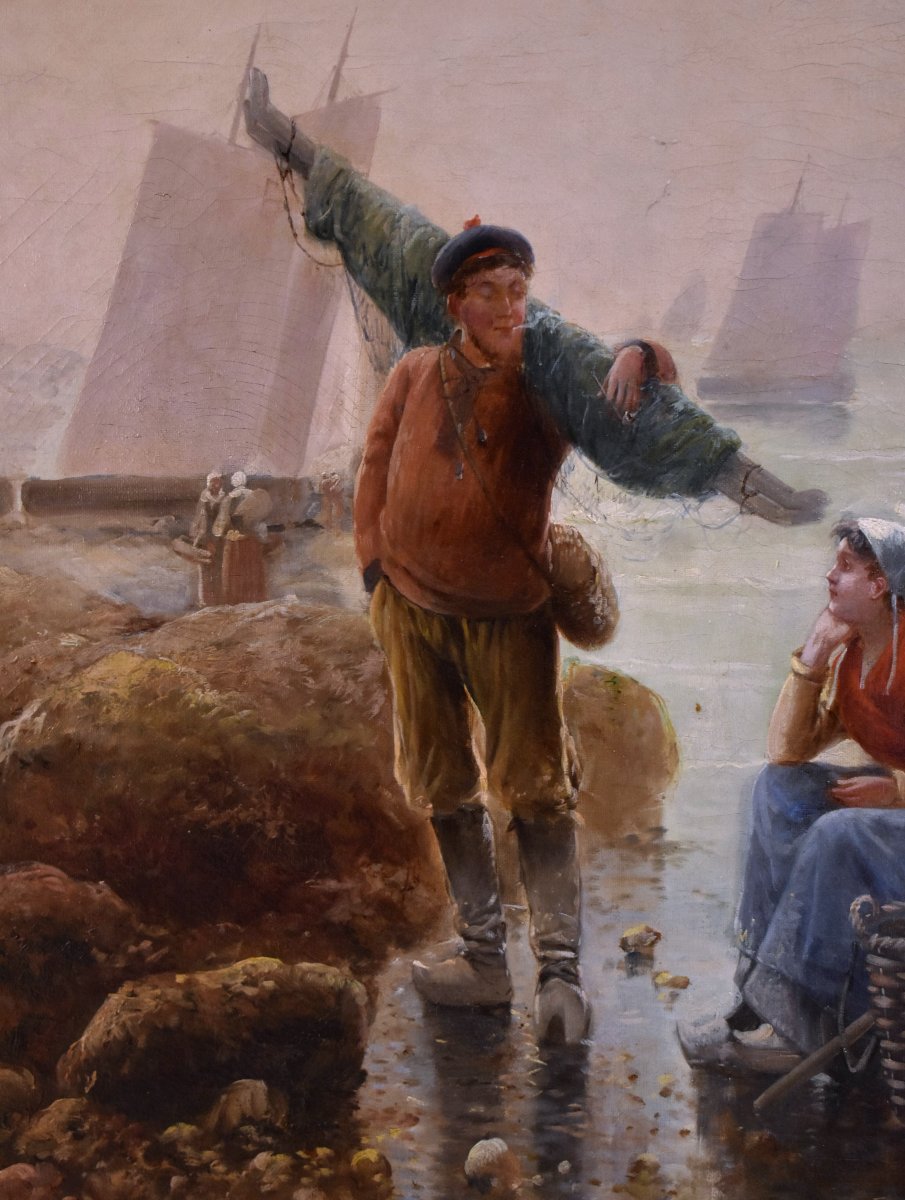 Teresa Durazzo Doria (1805-1895) 19th Century Pair Of Paintings Lively Scenes, Fishing At Low Tide. -photo-5