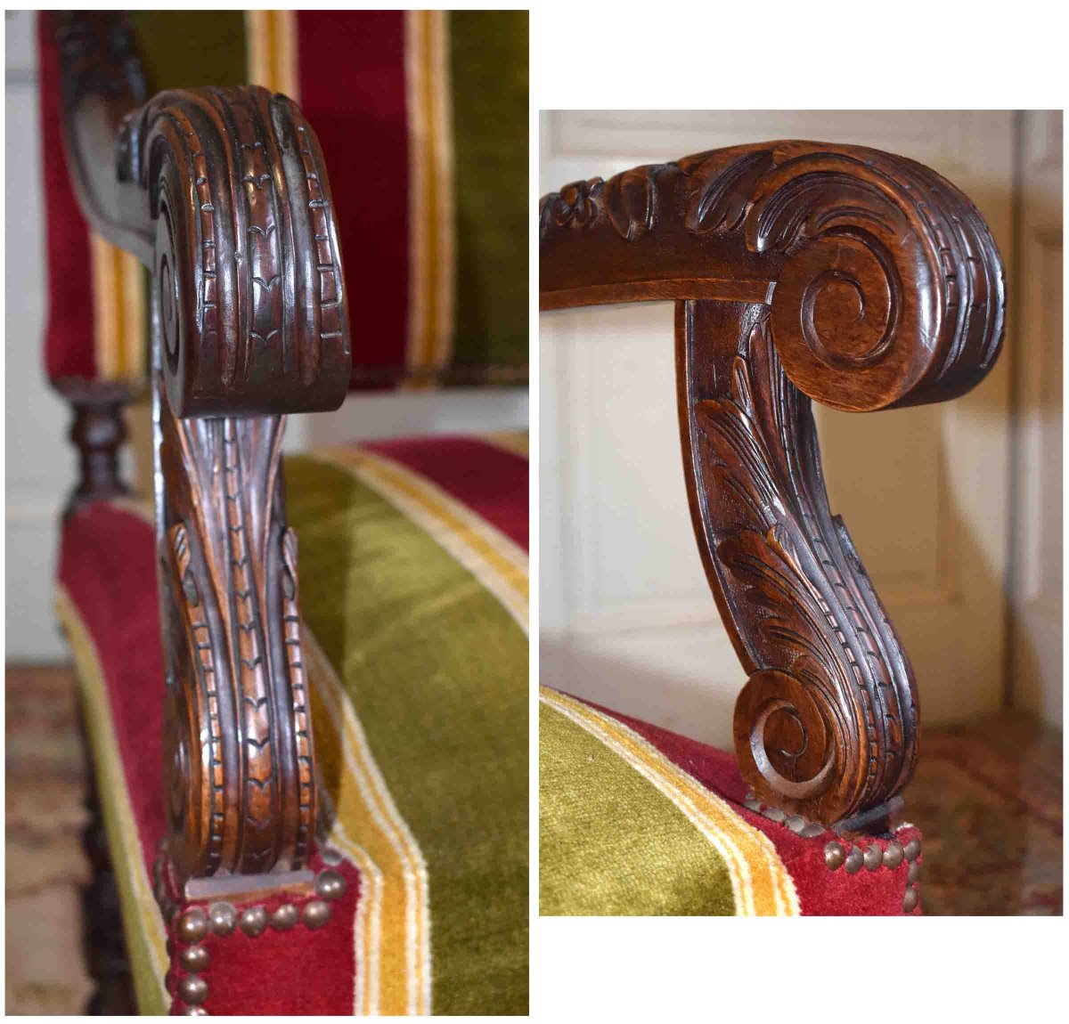 Pair Of Large Carved Armchairs In The Louis XIII Renaissance Style With High Backs, Walnut, 19th Century-photo-3