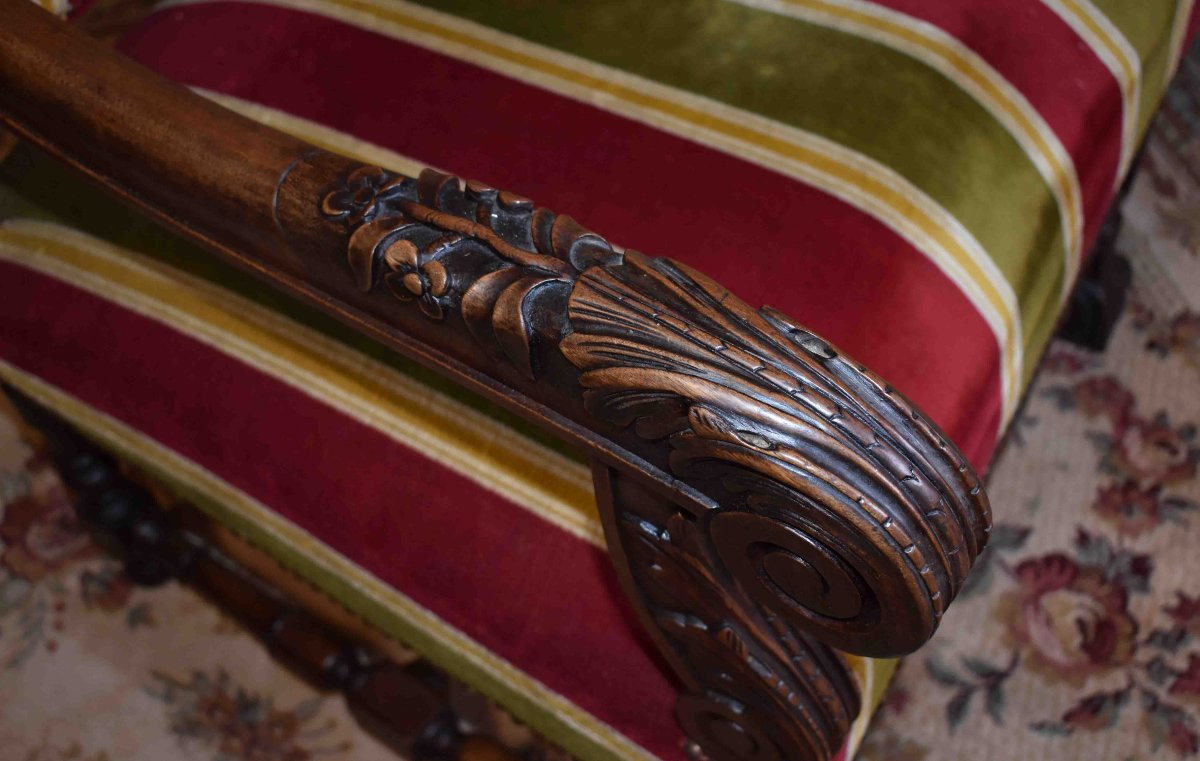 Pair Of Large Carved Armchairs In The Louis XIII Renaissance Style With High Backs, Walnut, 19th Century-photo-4