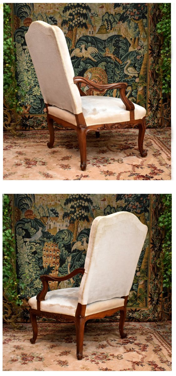 Pair Of Large Regency Style Armchairs With High Backs And Wide Seats, Velvet Fabric, 19th Century-photo-2