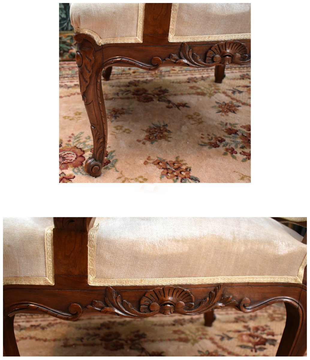 Pair Of Large Regency Style Armchairs With High Backs And Wide Seats, Velvet Fabric, 19th Century-photo-4