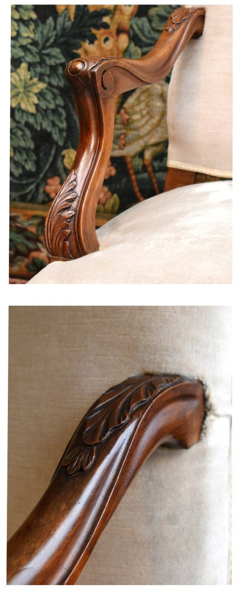 Pair Of Large Regency Style Armchairs With High Backs And Wide Seats, Velvet Fabric, 19th Century-photo-6