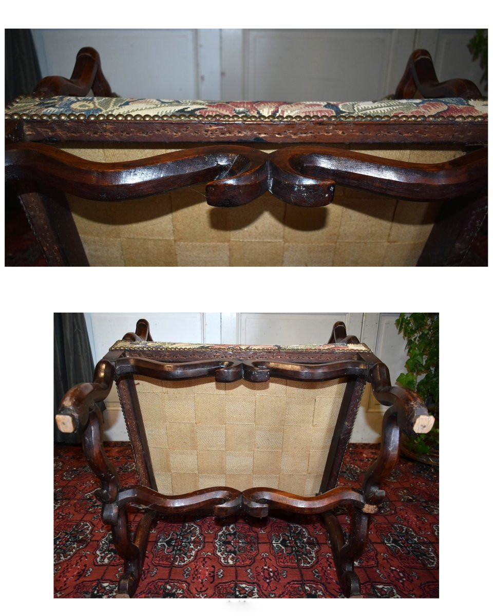 Pair Of Large Louis XIII/louis XIV Style Armchairs In Sheep's Bone, With High, Flat Backs -photo-4