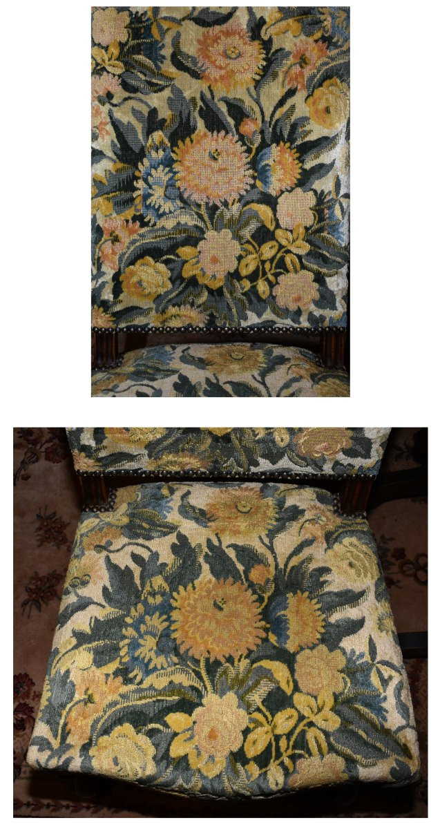 Paire De Chaises De Style Louis XIV En Noyer, Entrejambe En X, Pieds Console , tissu velours-photo-7