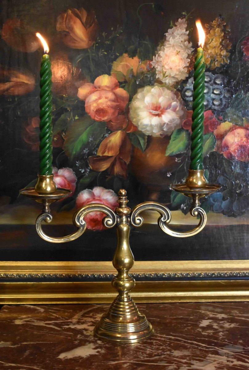 Pair Of Candlesticks, Two-arm Chandeliers, Brass Candelabra, Dutch Style-photo-1
