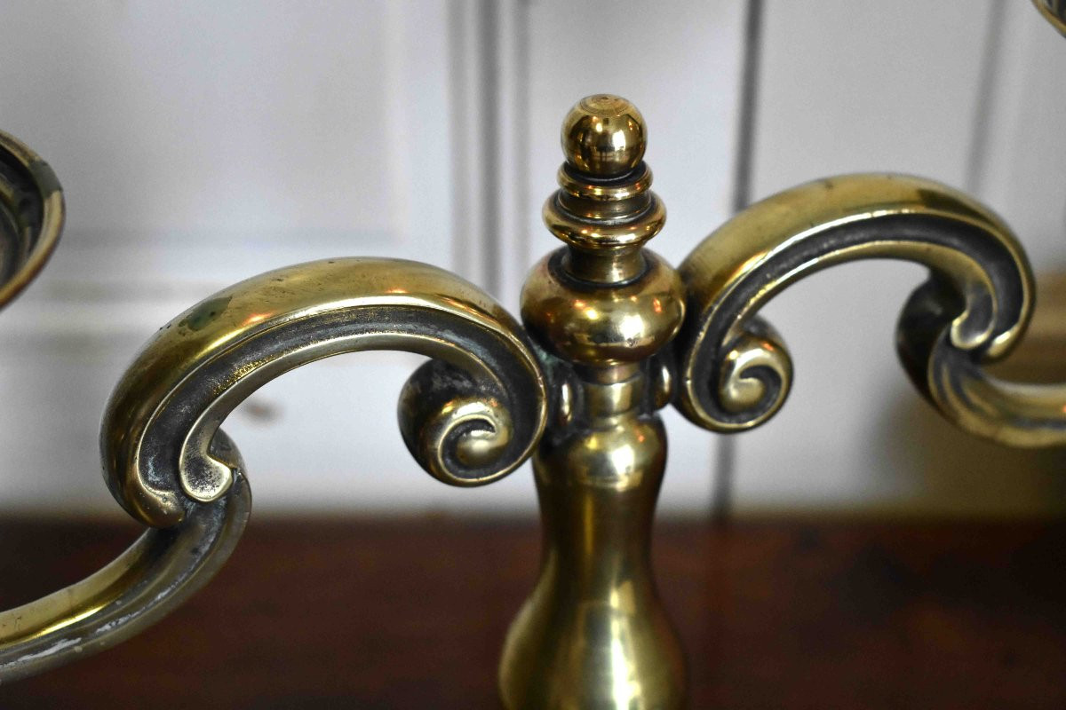 Pair Of Candlesticks, Two-arm Chandeliers, Brass Candelabra, Dutch Style-photo-4