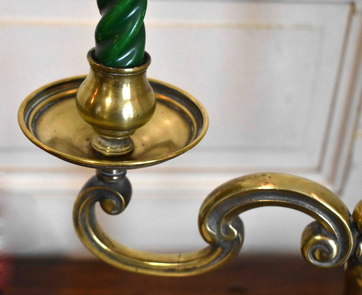 Pair Of Candlesticks, Two-arm Chandeliers, Brass Candelabra, Dutch Style-photo-5