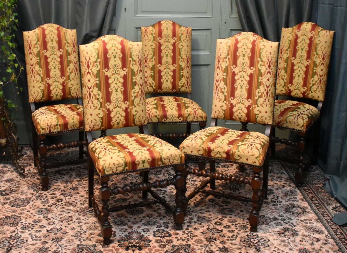 Set Of 5 Louis XIII Style Chairs,
