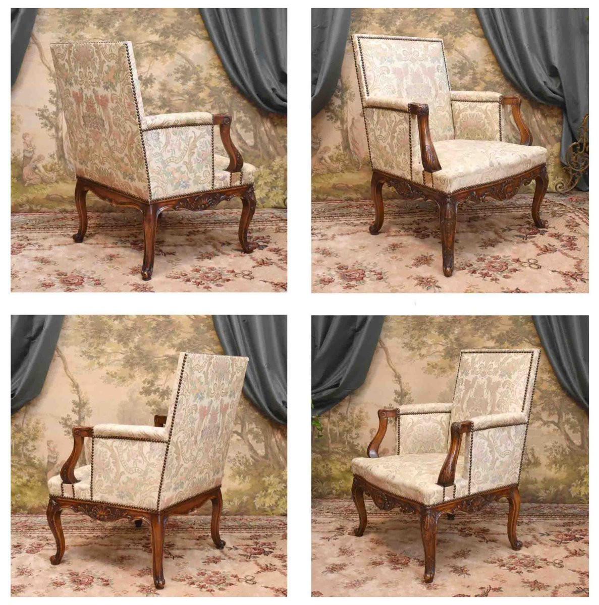 Paire De Petites  Bergères De Style  Régence - Louis XV  à dossiers plats, fauteuils début  XXe-photo-4