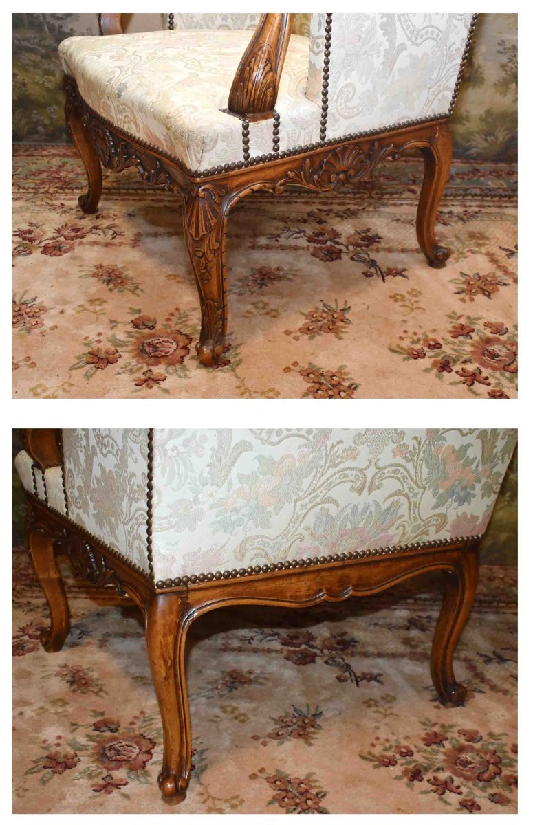 Paire De Petites  Bergères De Style  Régence - Louis XV  à dossiers plats, fauteuils début  XXe-photo-2