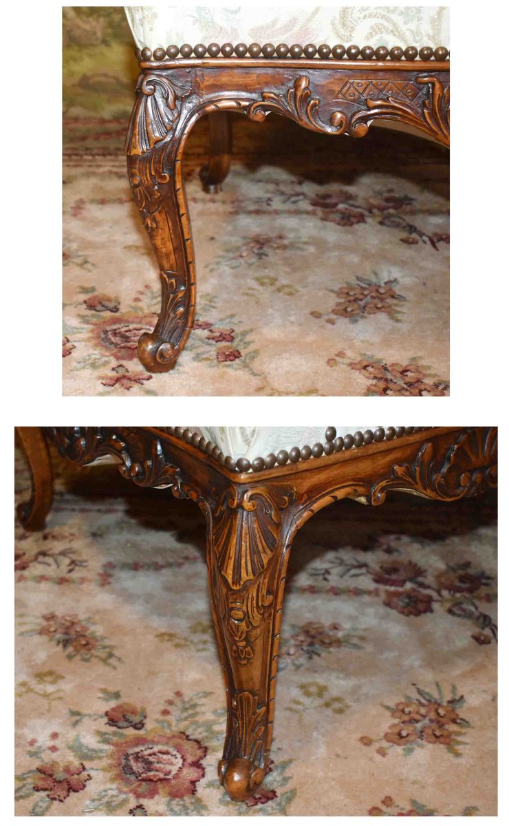 Paire De Petites  Bergères De Style  Régence - Louis XV  à dossiers plats, fauteuils début  XXe-photo-3