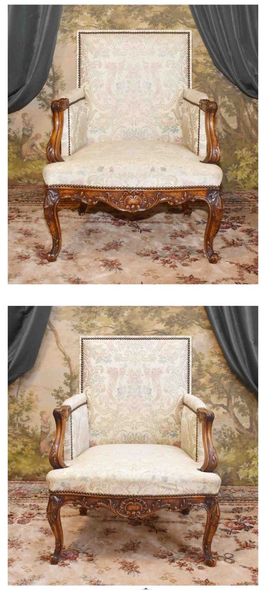 Paire De Petites  Bergères De Style  Régence - Louis XV  à dossiers plats, fauteuils début  XXe-photo-5