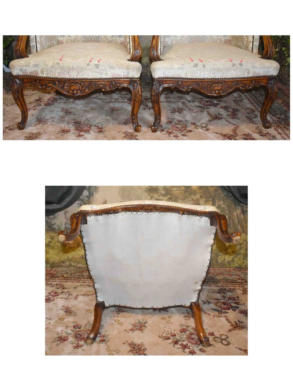 Paire De Petites  Bergères De Style  Régence - Louis XV  à dossiers plats, fauteuils début  XXe-photo-8