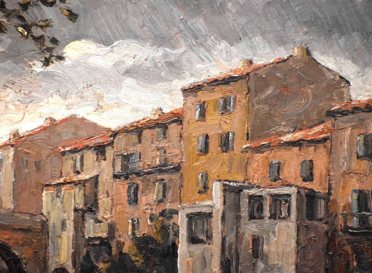 Marcel Azema - Billa (1904-1999) Paysage  Millau, Vue Du Vieux Pont. Huile Sur Toile Encadrée.-photo-2