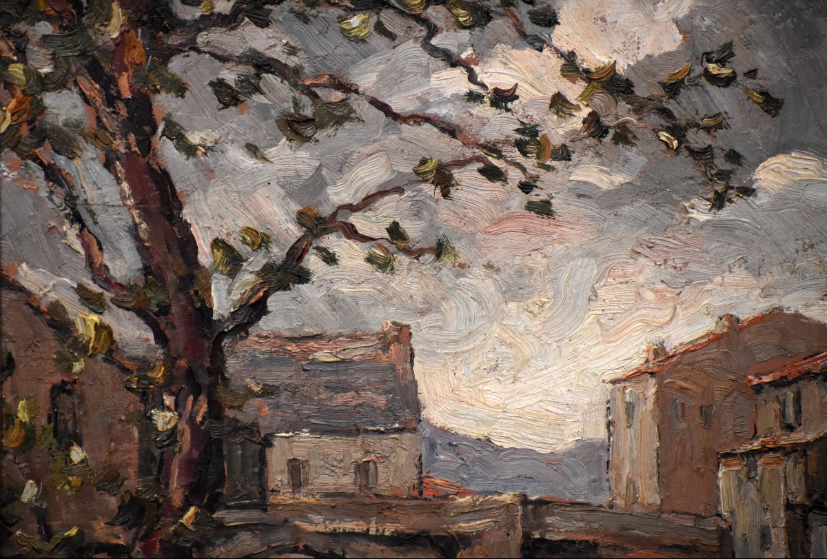 Marcel Azema - Billa (1904-1999) Paysage  Millau, Vue Du Vieux Pont. Huile Sur Toile Encadrée.-photo-3