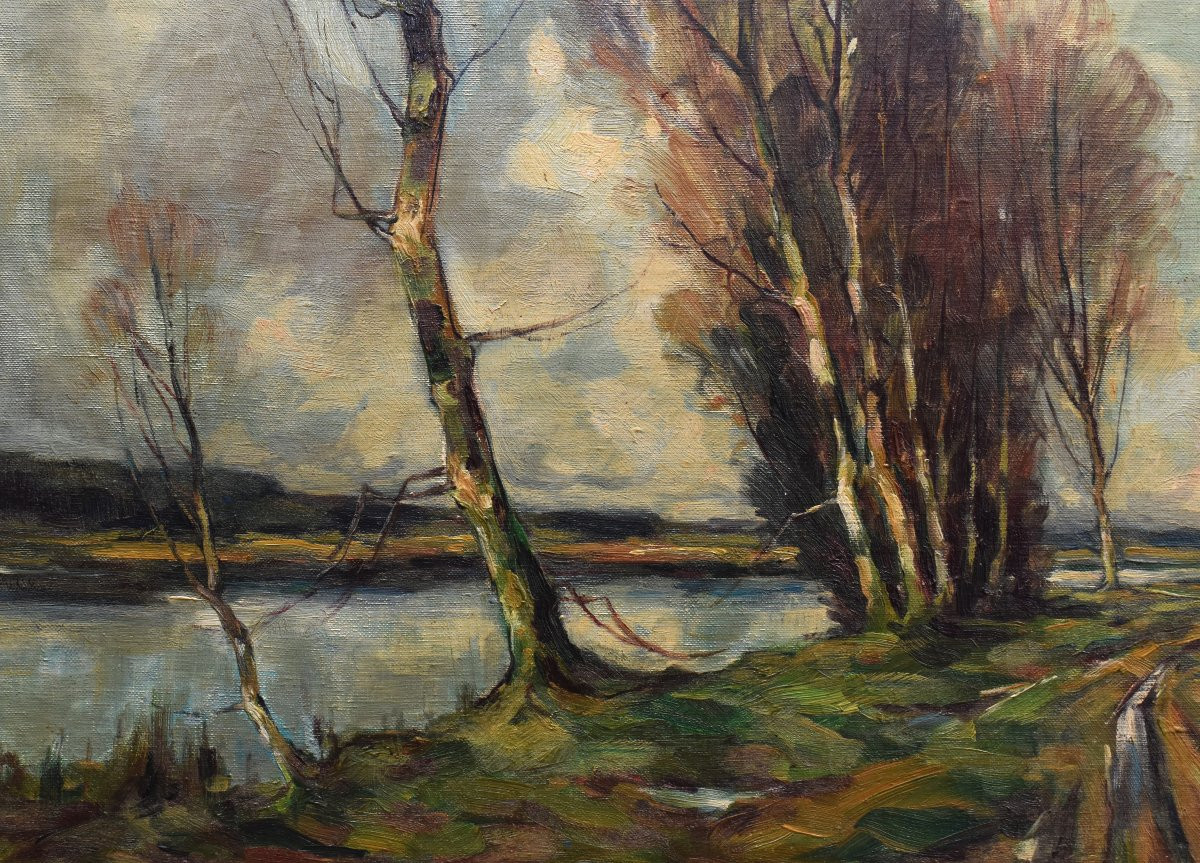 Léo Libert (belgium) Liège School, Landscape "marsh In The Campine" Large Framed Painting-photo-1