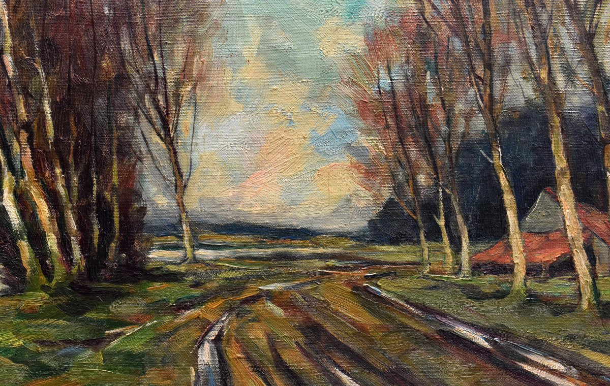 Léo Libert (belgium) Liège School, Landscape "marsh In The Campine" Large Framed Painting-photo-2