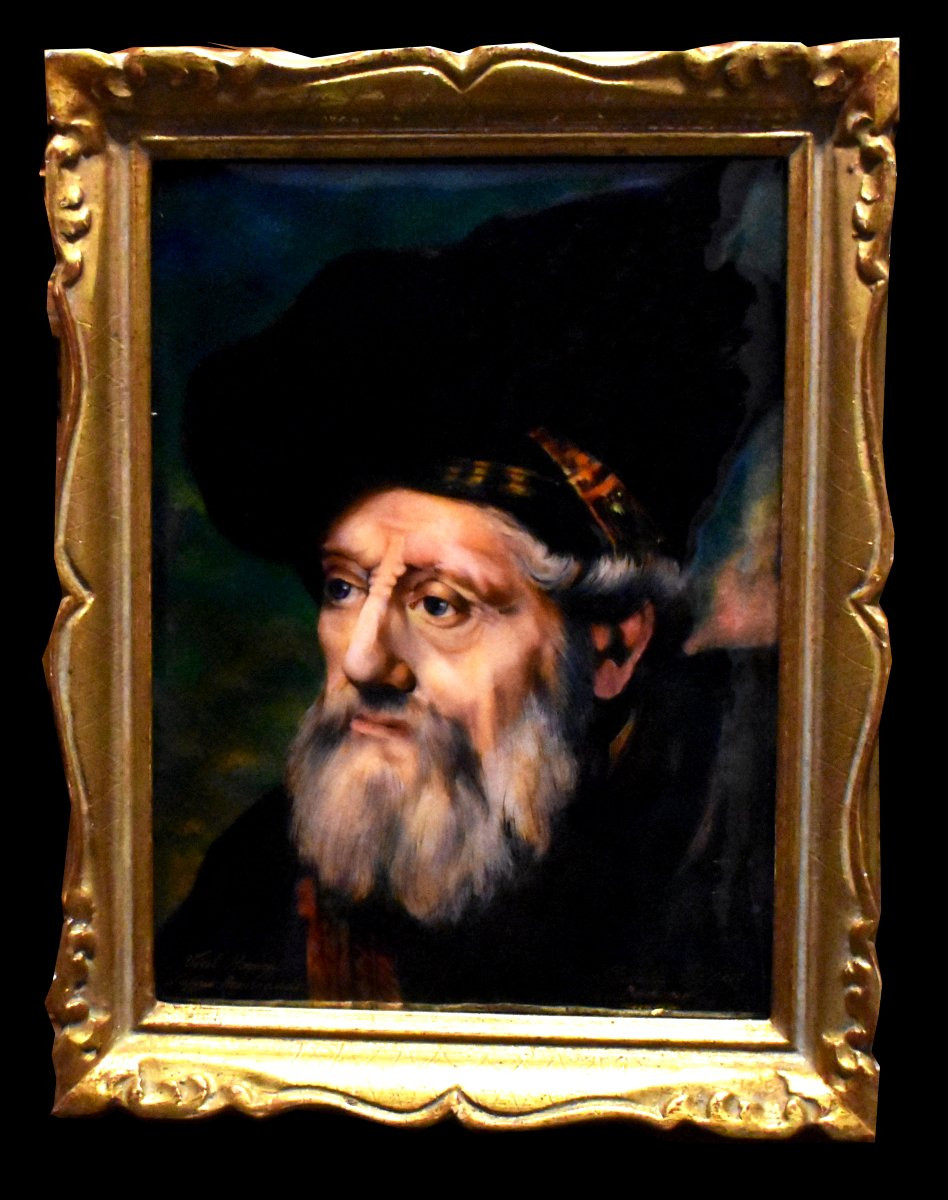 René Bonhomme, Limoges, Enamel, Enamel Plaque, Portrait Of An Old Man After Rembrandt, Enamels-photo-3