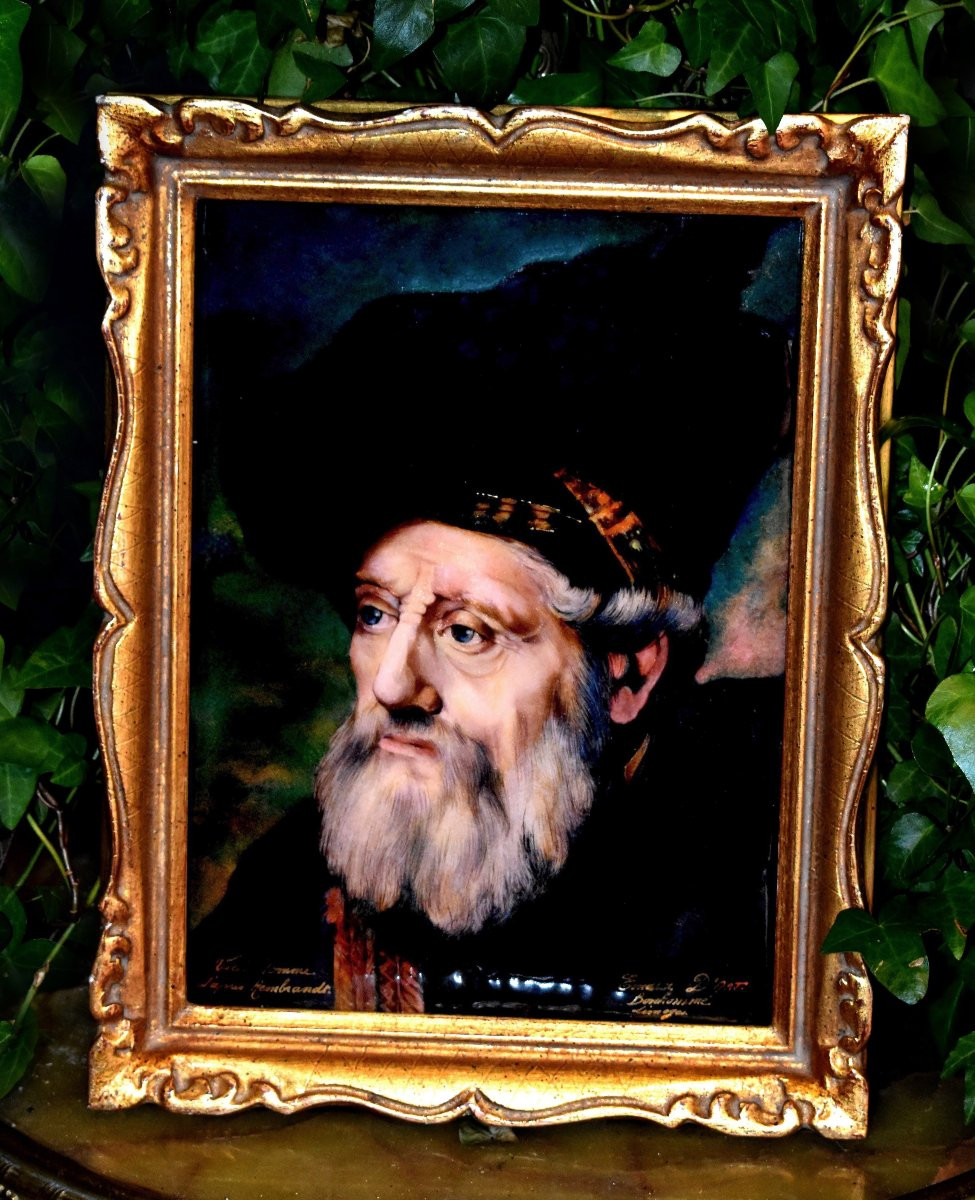 René Bonhomme, Limoges, Enamel, Enamel Plaque, Portrait Of An Old Man After Rembrandt, Enamels-photo-4