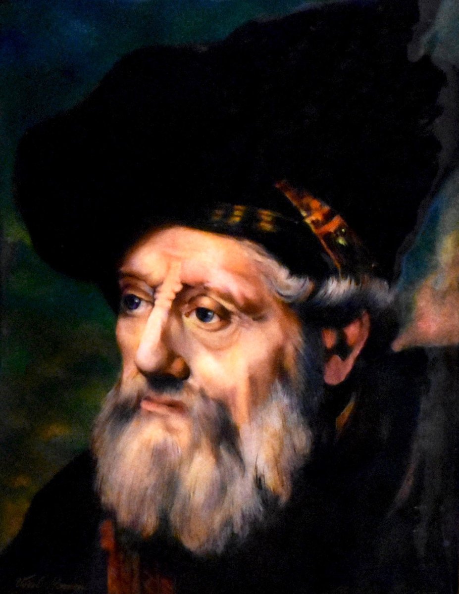 René Bonhomme, Limoges, Enamel, Enamel Plaque, Portrait Of An Old Man After Rembrandt, Enamels-photo-1