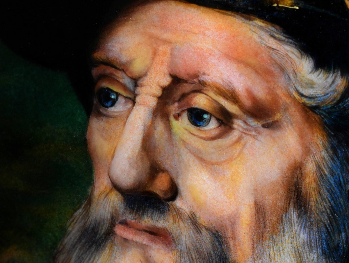 René Bonhomme, Limoges, Enamel, Enamel Plaque, Portrait Of An Old Man After Rembrandt, Enamels-photo-2