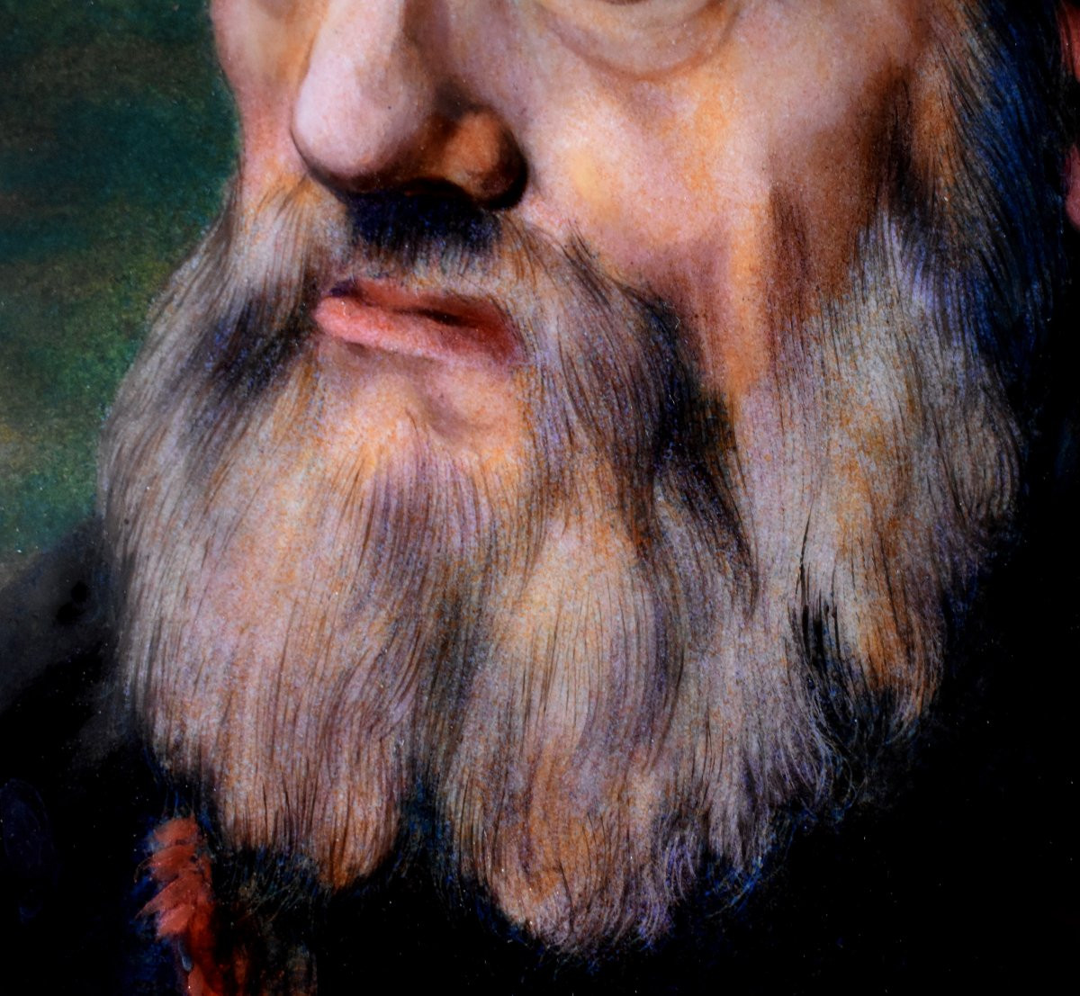 René Bonhomme, Limoges, Enamel, Enamel Plaque, Portrait Of An Old Man After Rembrandt, Enamels-photo-3