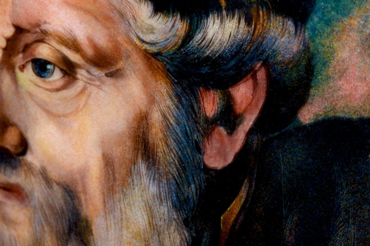 René Bonhomme, Limoges, Enamel, Enamel Plaque, Portrait Of An Old Man After Rembrandt, Enamels-photo-4