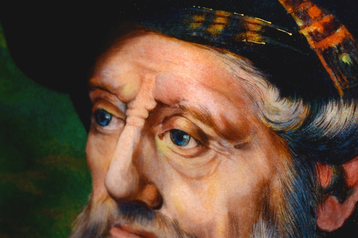 René Bonhomme, Limoges, Enamel, Enamel Plaque, Portrait Of An Old Man After Rembrandt, Enamels-photo-5