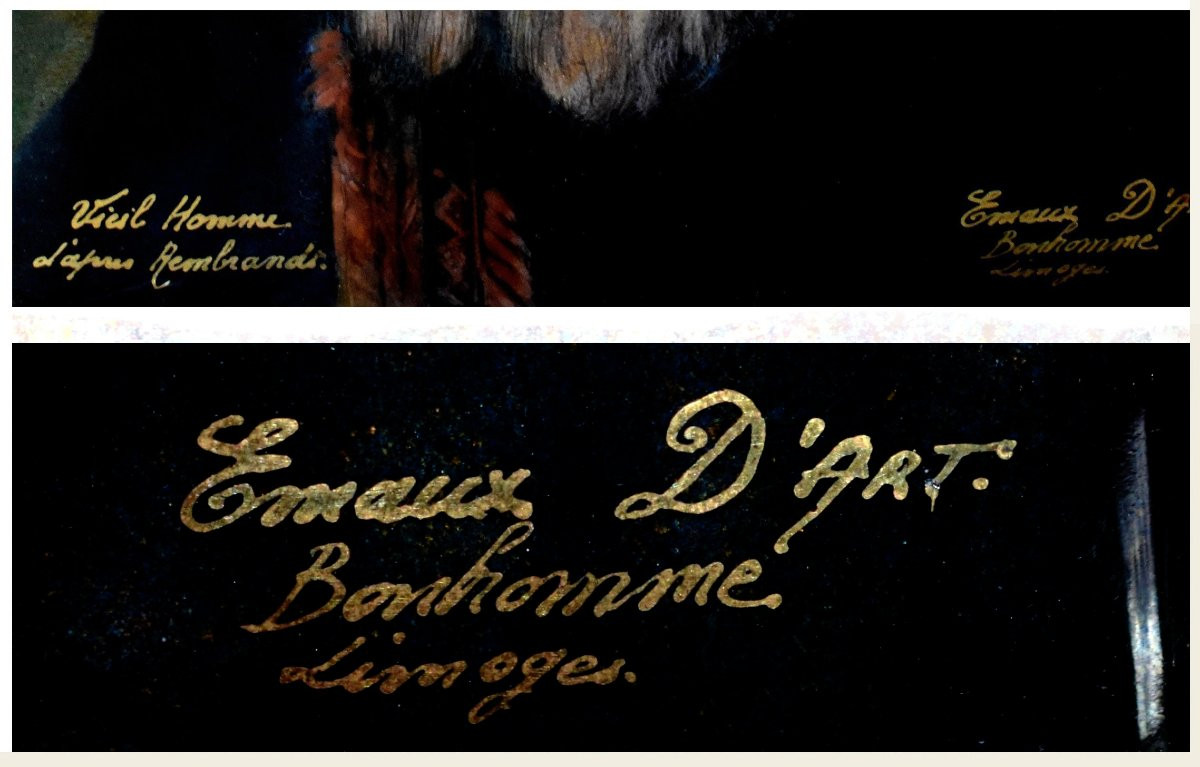 René Bonhomme, Limoges, Enamel, Enamel Plaque, Portrait Of An Old Man After Rembrandt, Enamels-photo-7