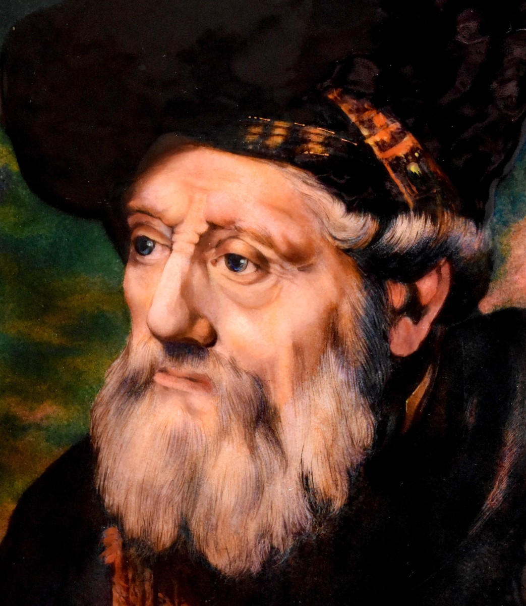René Bonhomme, Limoges, Enamel, Enamel Plaque, Portrait Of An Old Man After Rembrandt, Enamels