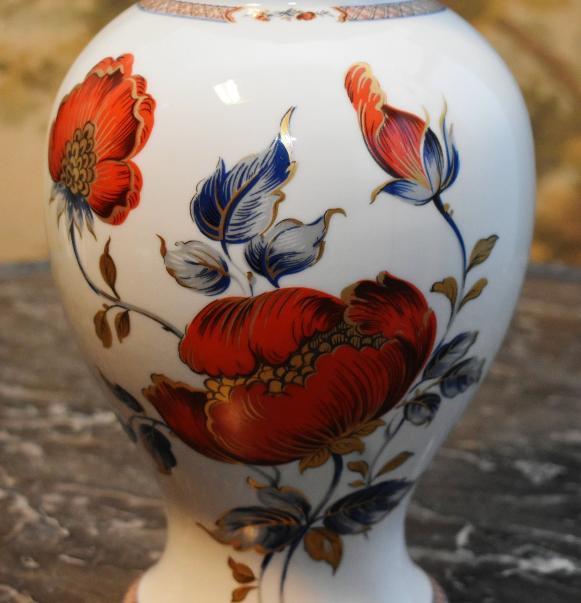 Paire de pots couverts, vases en porcelaine de Limoges, potiches , décor floral, bouquet fleurs-photo-4