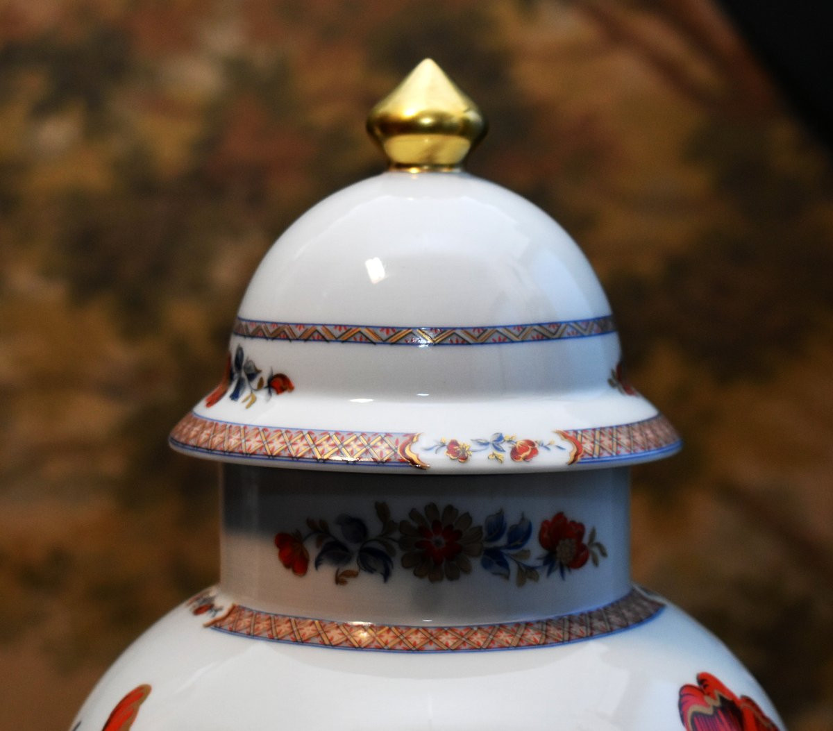 Paire de pots couverts, vases en porcelaine de Limoges, potiches , décor floral, bouquet fleurs-photo-5