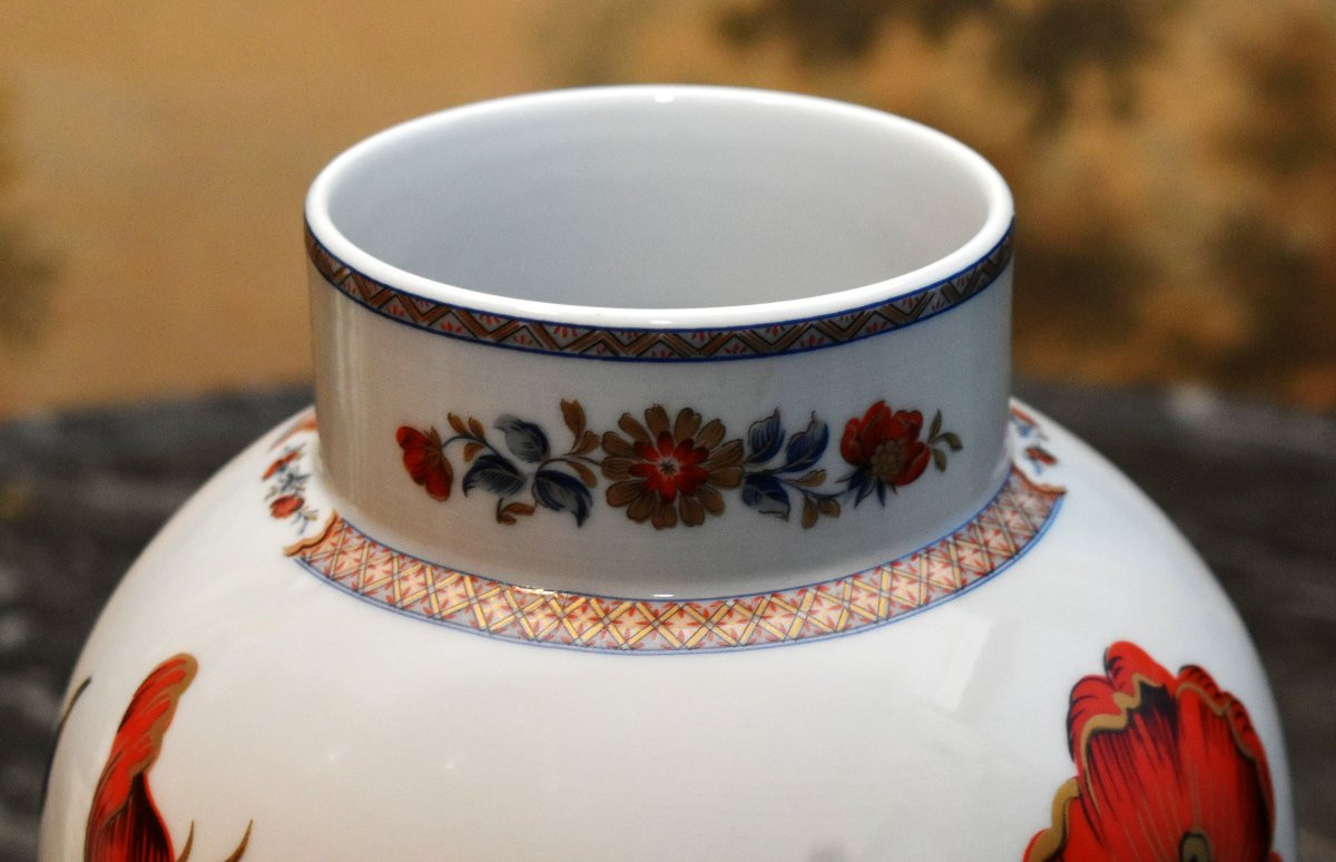 Paire de pots couverts, vases en porcelaine de Limoges, potiches , décor floral, bouquet fleurs-photo-6