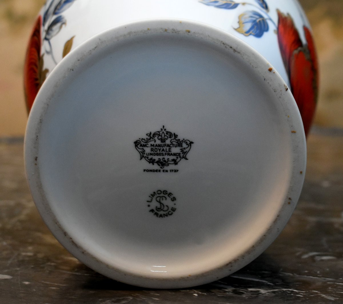 Paire de pots couverts, vases en porcelaine de Limoges, potiches , décor floral, bouquet fleurs-photo-8