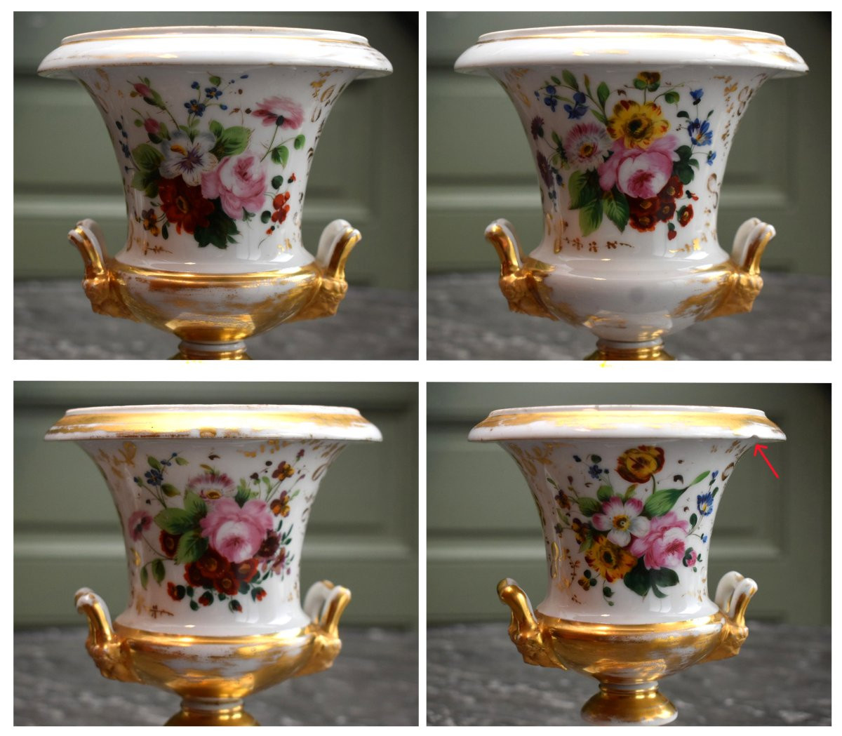 Pair Of Porcelain Vases From The Restoration Period, Floral Decoration, Hand-painted Bouquet Of Flowers-photo-5