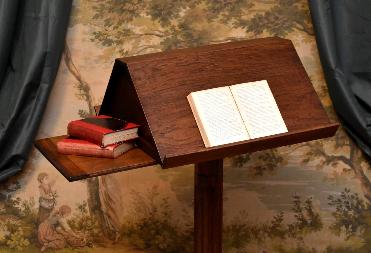 Lutrin  sur pied En Chêne , Pupitre écritoire Double Face ,  Avec Tirette -  Tablette , -photo-4