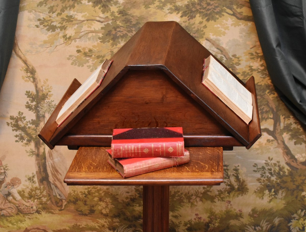 Lutrin  sur pied En Chêne , Pupitre écritoire Double Face ,  Avec Tirette -  Tablette , -photo-1