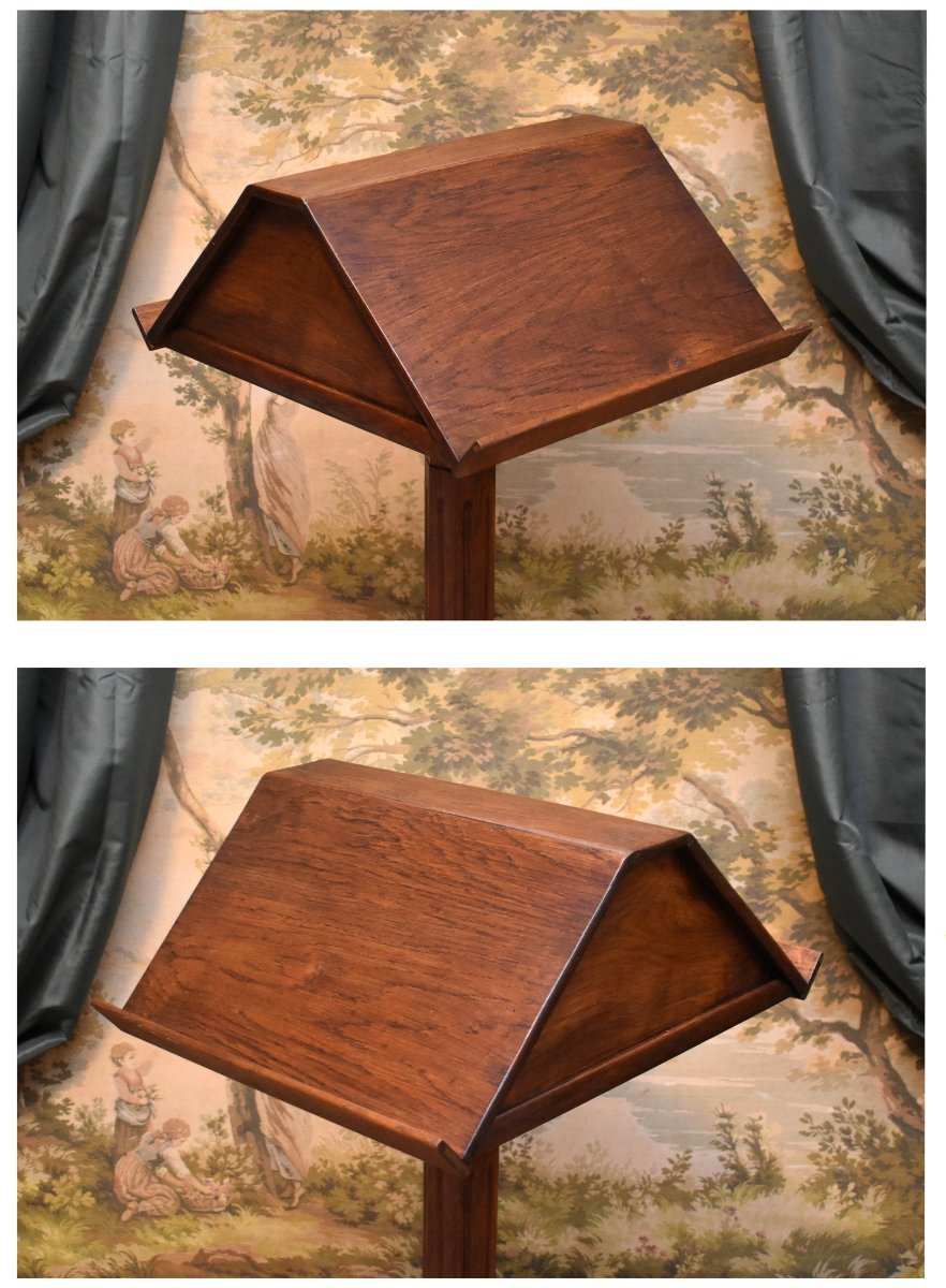 Lutrin  sur pied En Chêne , Pupitre écritoire Double Face ,  Avec Tirette -  Tablette , -photo-3