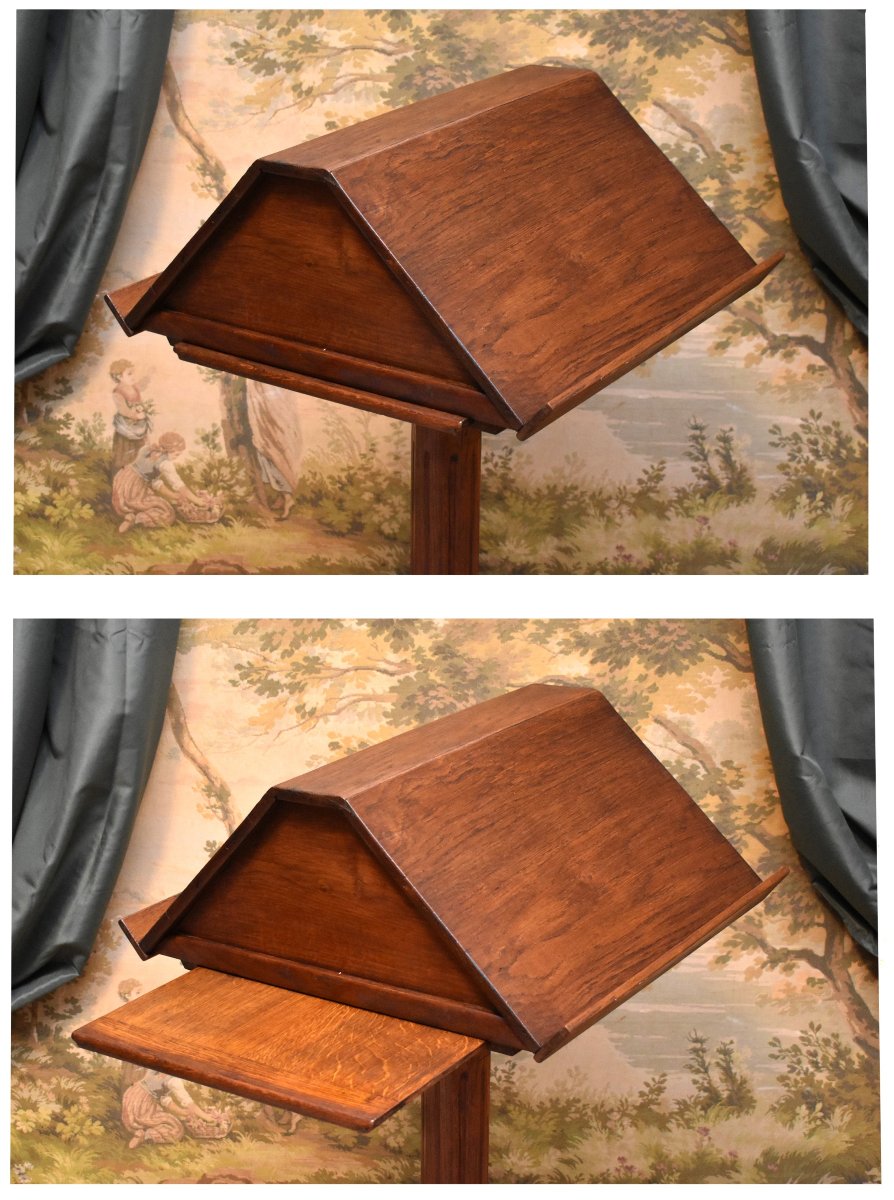 Lutrin  sur pied En Chêne , Pupitre écritoire Double Face ,  Avec Tirette -  Tablette , -photo-4