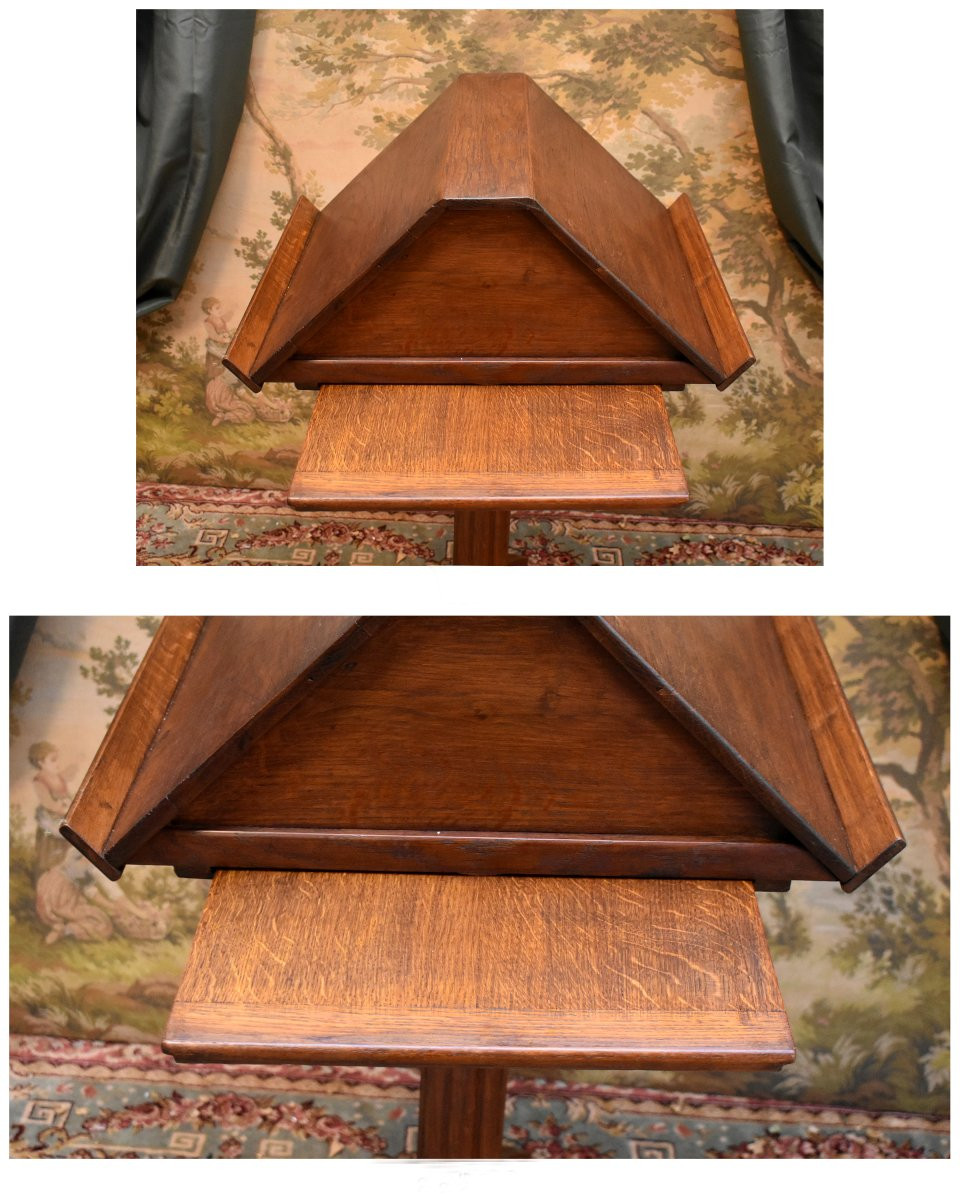 Lutrin  sur pied En Chêne , Pupitre écritoire Double Face ,  Avec Tirette -  Tablette , -photo-5