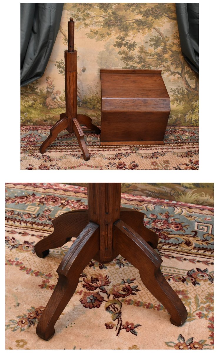 Lutrin  sur pied En Chêne , Pupitre écritoire Double Face ,  Avec Tirette -  Tablette , -photo-8
