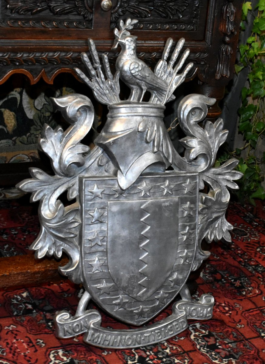 Blason Aux Armoiries, Bouclier, Heaume, étoiles, Inscriptions:  Non Mihi - Non Tibi - Sed Nobis-photo-2