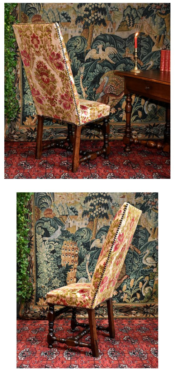  Chaise Louis XIII En Noyer , Dossier Haut et pieds arrière  à forte inclinaison, XVIIe siècle.-photo-2