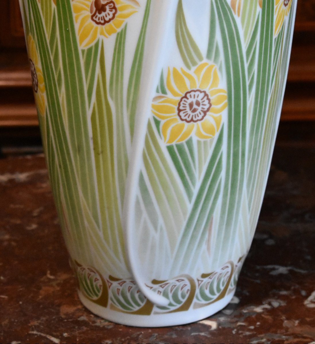 Grand Vase de  style  Art Nouveau , Porcelaine De Limoges  Haviland,  Libellules  Et Narcisses -photo-4